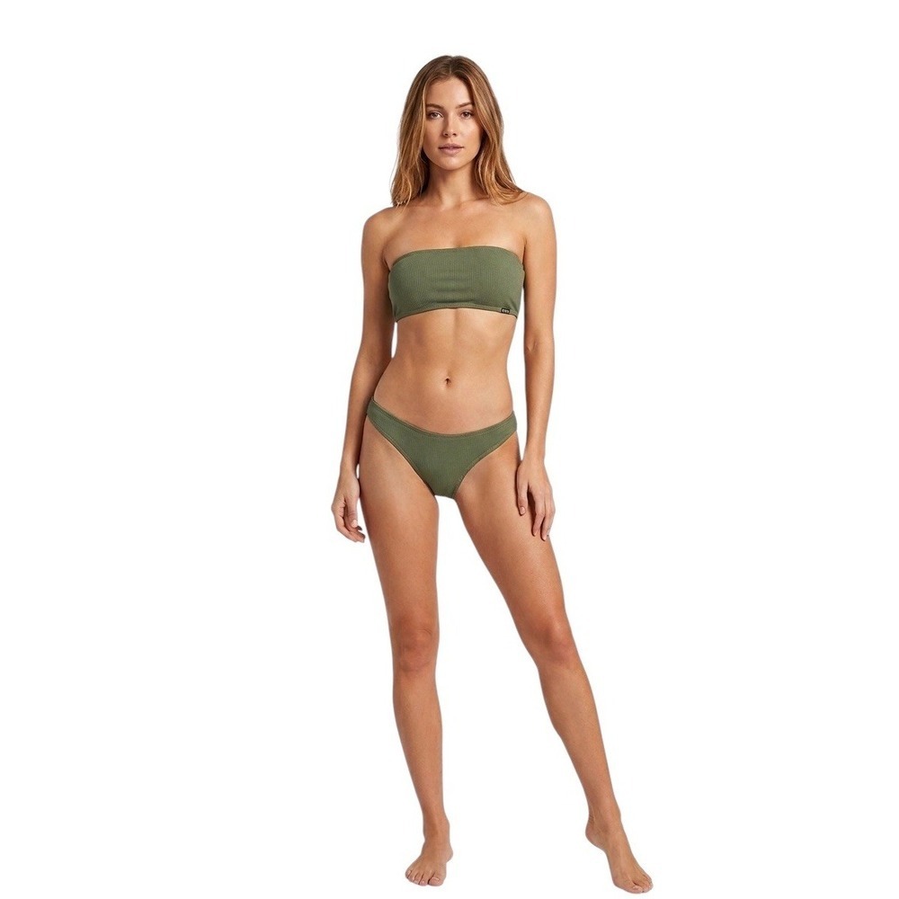 Zaful Olive Green Ribbed Bandeau Bikini Set Strapless Two Piece Swimsuit Small - Picture 1 of 4